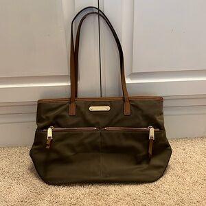 Michael Kors Purse Olive Kempton Nylon Double Handle Tote